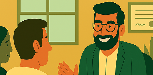 Certified psychologist explaining with smiling